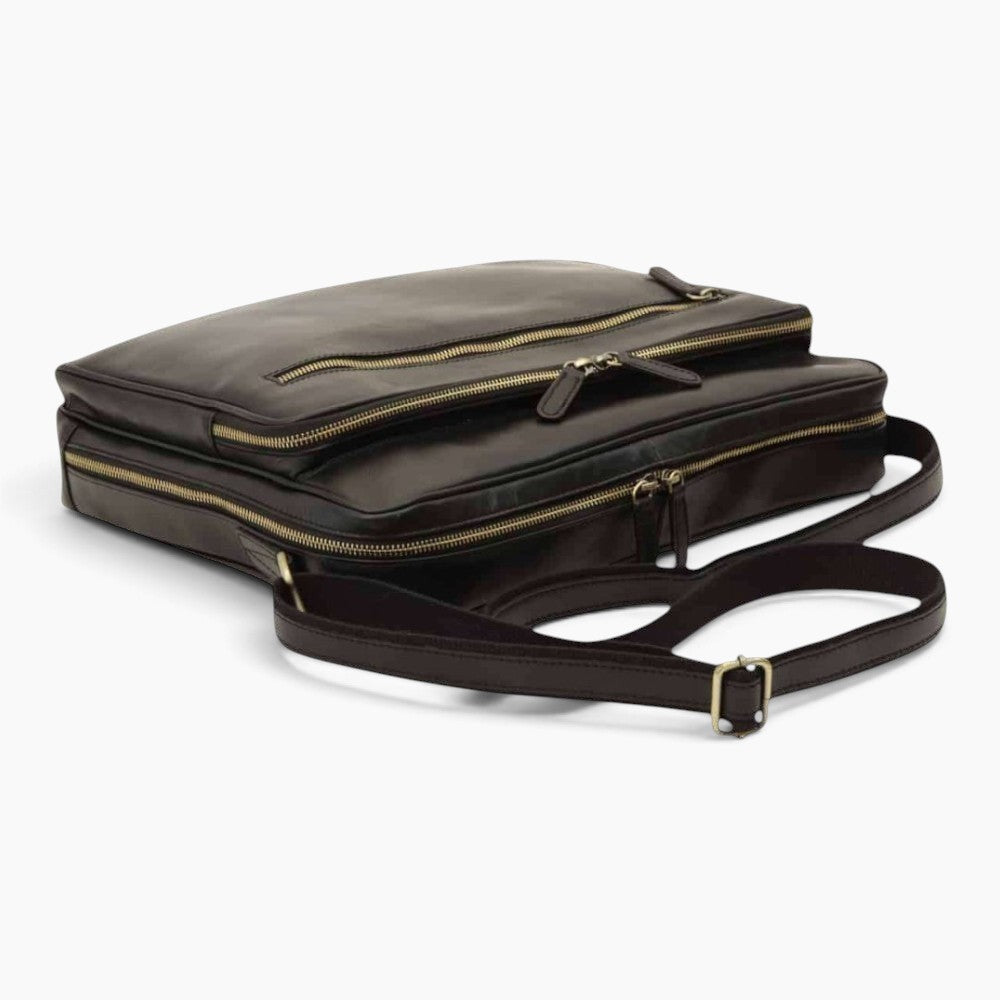 Borsa messenger Vetrina Fiorentina in pelle di vitello nera con tracolla regolabile e tasche con zip