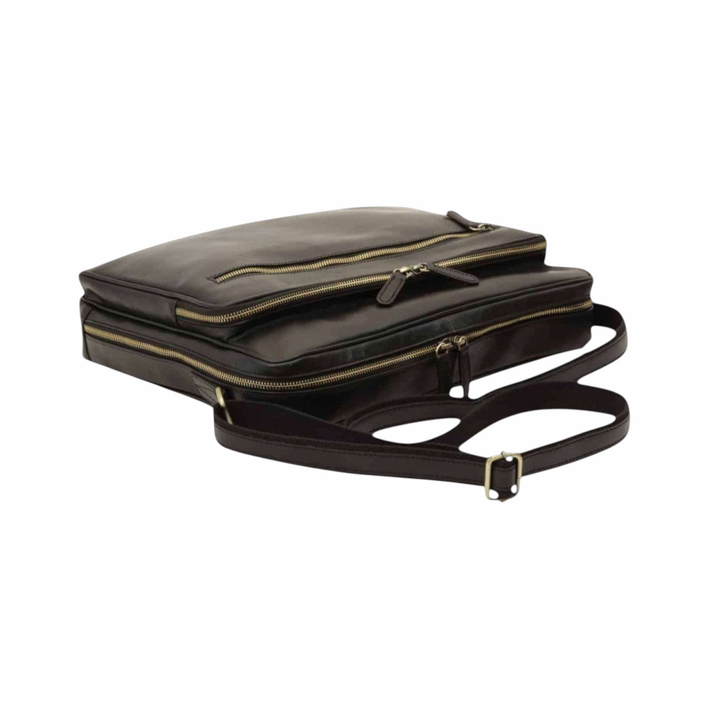 Borsa messenger Vetrina Fiorentina in pelle di vitello nera con tracolla regolabile e tasche con zip