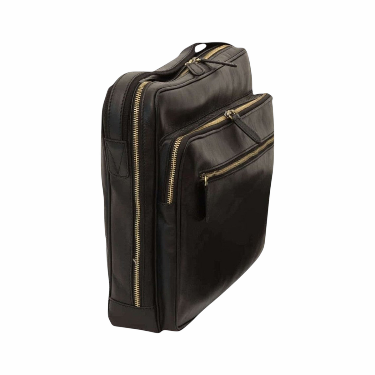 Borsa messenger Vetrina Fiorentina in pelle di vitello nera con cerniere dorate e fascia per trolley