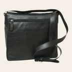 Borsa messenger Vetrina Fiorentina in pelle di vitello nero con tracolla regolabile e tasca posteriore con zip
