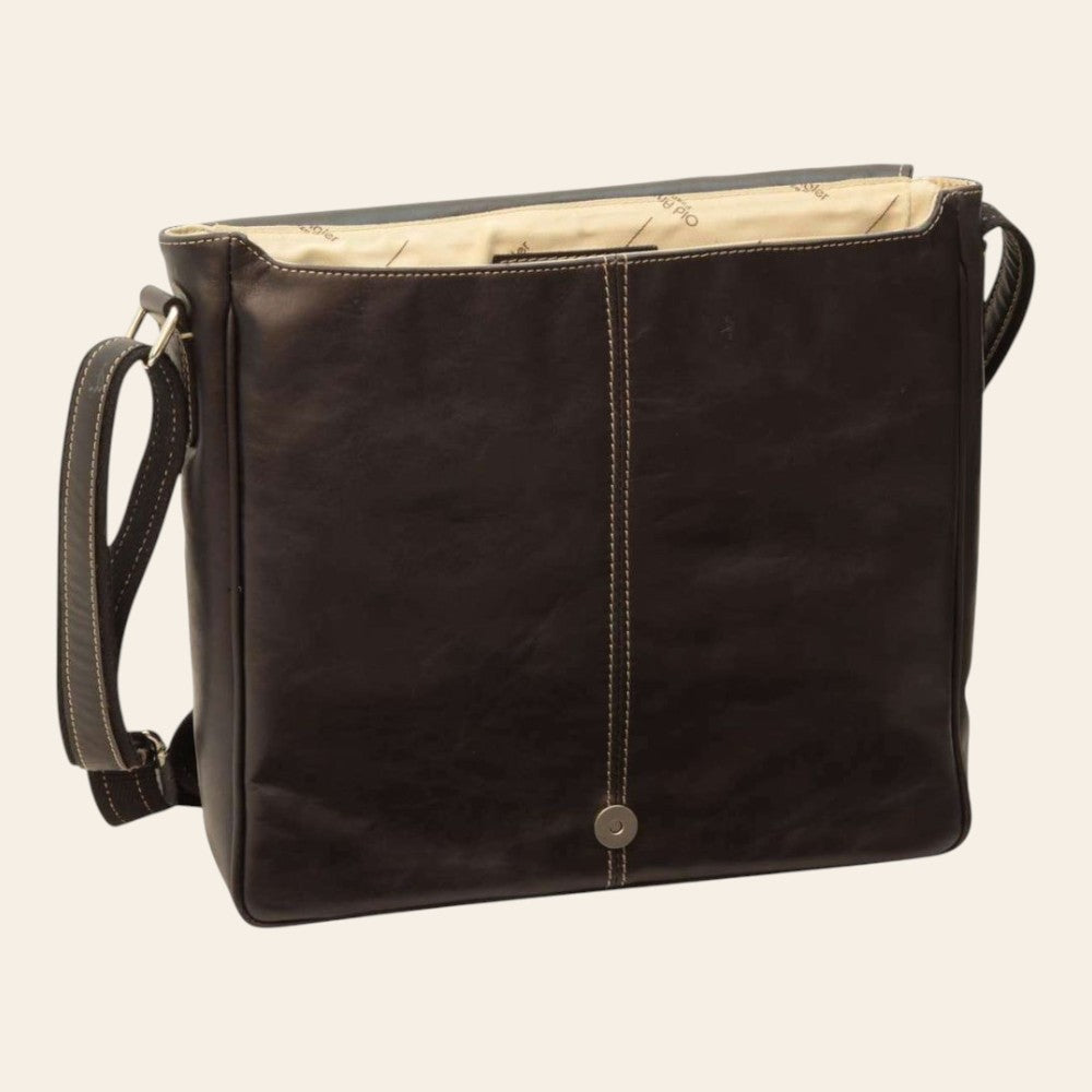 Borsa messenger Vetrina Fiorentina in pelle di bufalo nera con tracolla regolabile e chiusura magnetica