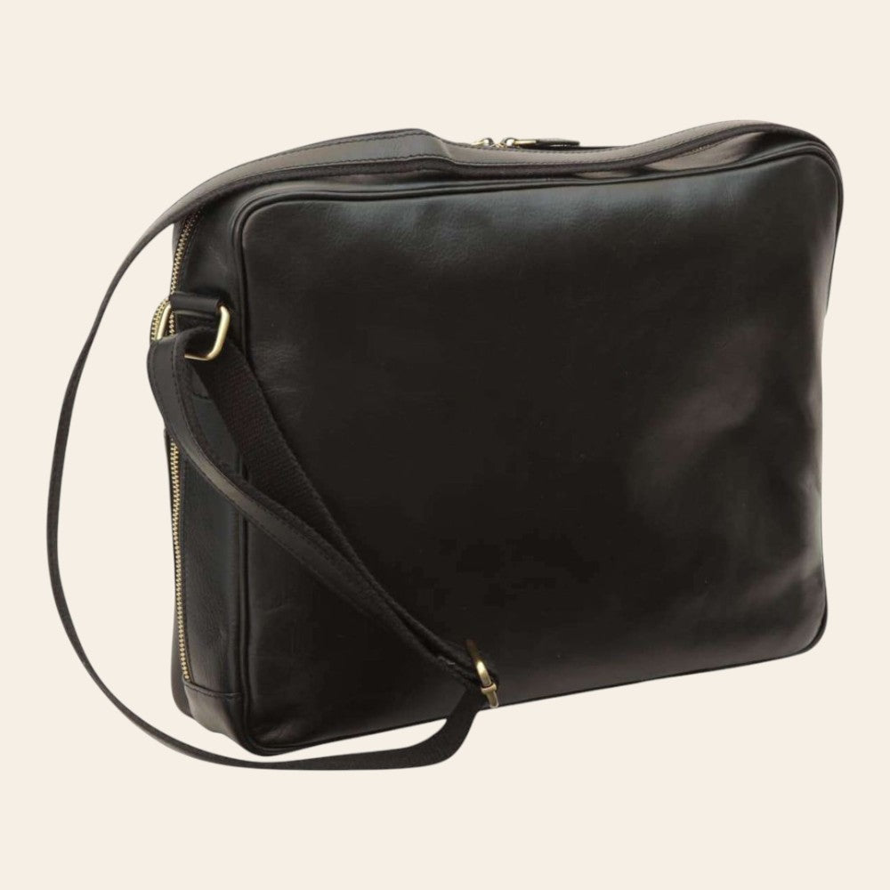 Borsa messenger grande Vetrina Fiorentina in pelle nera di vitello con tracolla regolabile e chiusura a zip