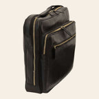 Borsa messenger grande Vetrina Fiorentina in pelle nera di vitello con zip dorate, ideale per ufficio e laptop.