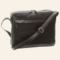 Bolso messenger de piel de becerro plena flor negro con correa ajustable y bolsillos exteriores con cremallera