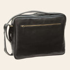 Borsa messenger Vetrina Fiorentina in pelle di vitello nera artigianale con tasca esterna con zip e tracolla regolabile
