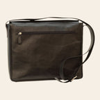 Borsa messenger Vetrina Fiorentina in pelle nera pieno fiore con tasca posteriore con zip e tracolla regolabile