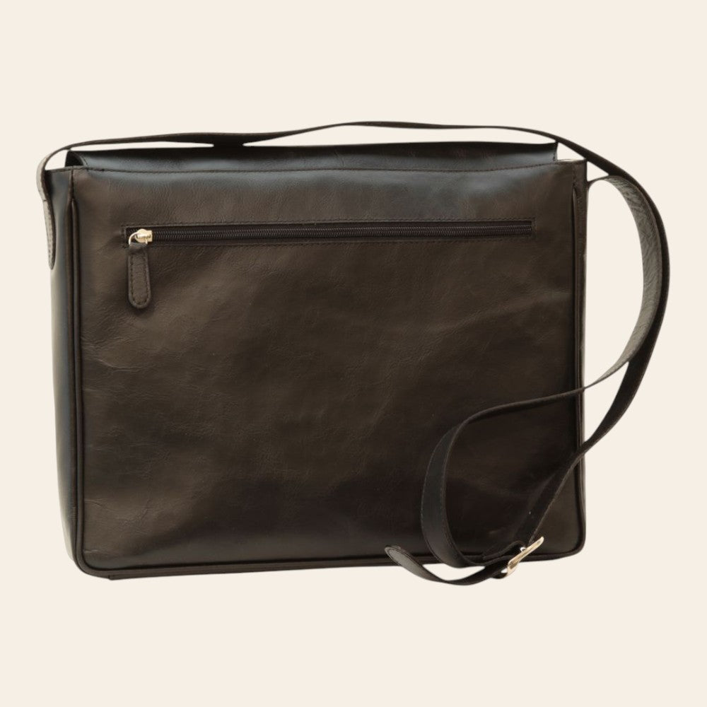 Borsa messenger Vetrina Fiorentina in pelle nera pieno fiore con tasca posteriore con zip e tracolla regolabile