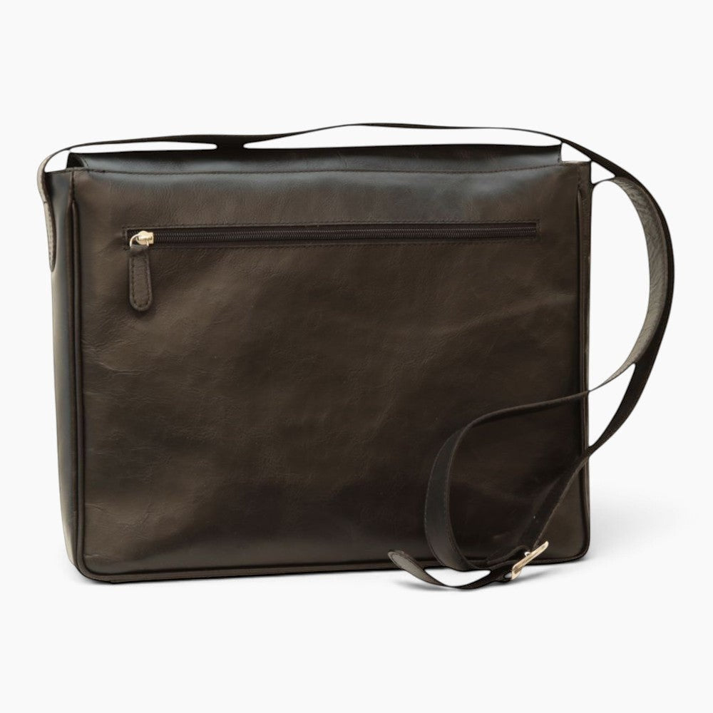 Borsa messenger Vetrina Fiorentina in pelle di vitello pieno fiore nera con tracolla regolabile e tasca posteriore