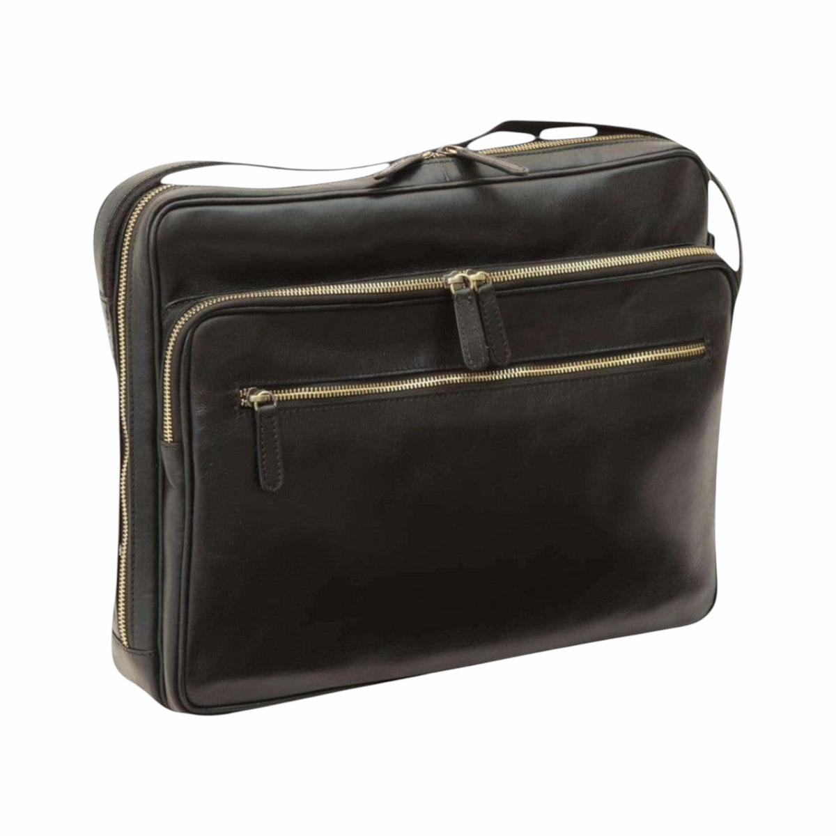 Borsa messenger Vetrina Fiorentina in pelle di vitello nera con cerniere e tracolla regolabile