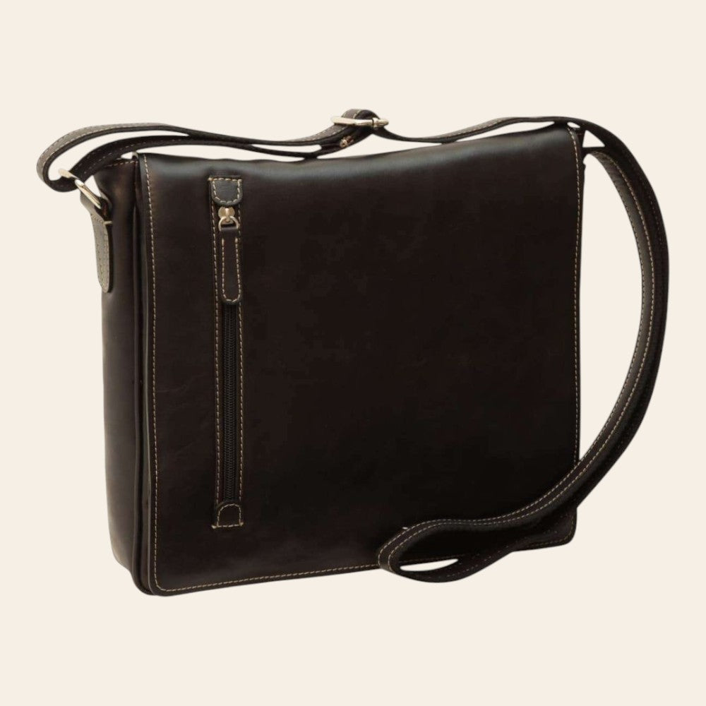 Borsa messenger Vetrina Fiorentina in pelle di bufalo nera con tracolla regolabile e tasca esterna con zip