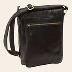 Borsa messenger Vetrina Fiorentina in pelle di vitello pieno fiore nera con tasca posteriore con zip e tracolla regolabile