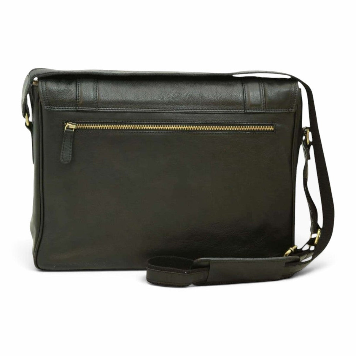 Borsa messenger Vetrina Fiorentina in vitello nero conciato al vegetale con tasca posteriore con zip e tracolla