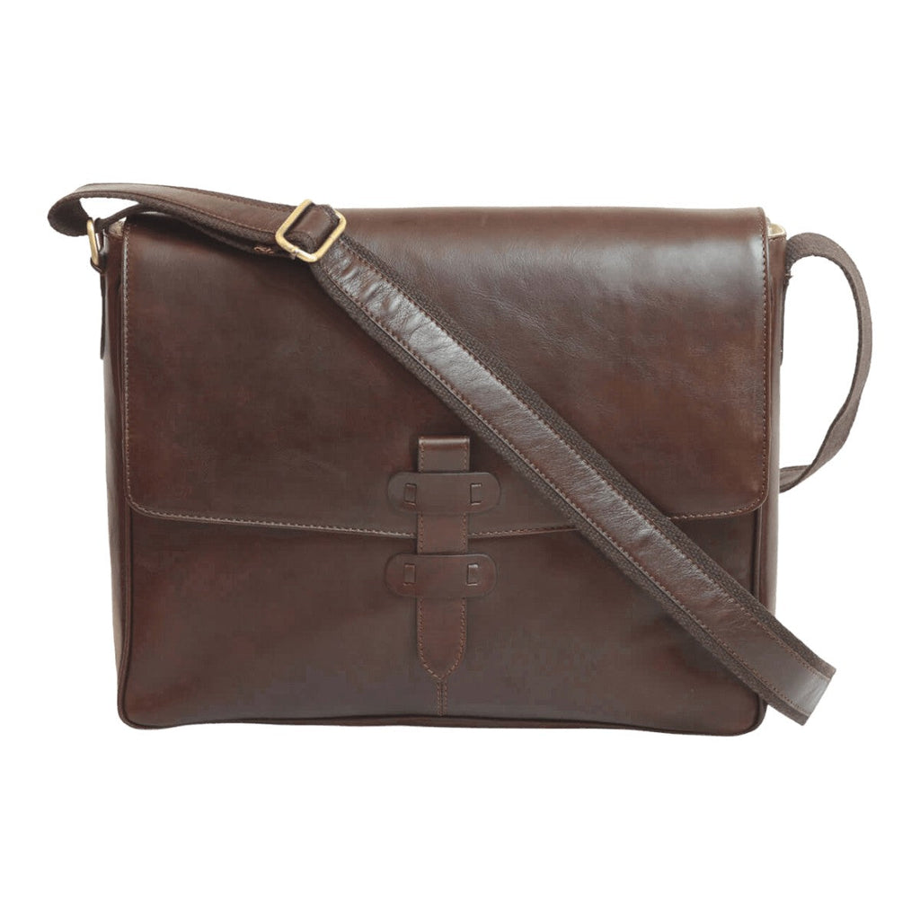 Borsa messenger Vetrina Fiorentina in pelle di vitello pieno fiore color testa di moro con tracolla regolabile