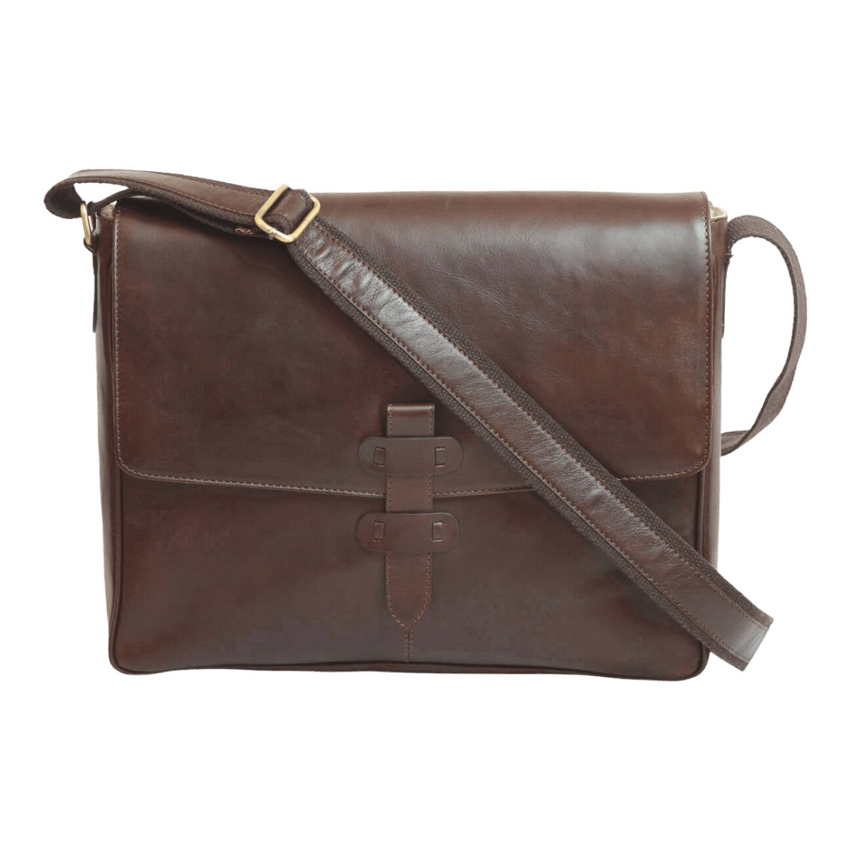 Borsa messenger Vetrina Fiorentina in pelle di vitello pieno fiore color testa di moro con tracolla regolabile