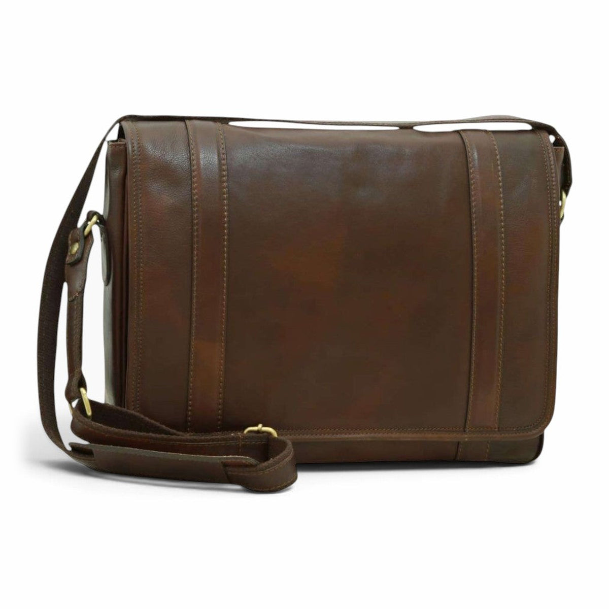 Borsa messenger Vetrina Fiorentina in vitello morbido conciato al vegetale color testa di moro con tracolla regolabile