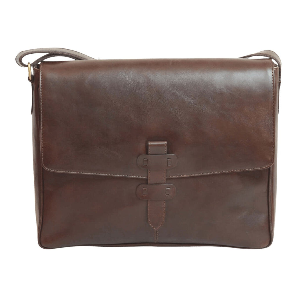 Borsa messenger Vetrina Fiorentina in pelle di vitello pieno fiore color testa di moro con chiusura a fibbia