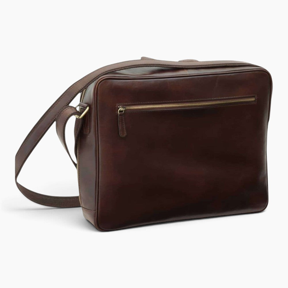 Borsa messenger Vetrina Fiorentina in pelle di vitello testa di moro con tasca frontale con zip e tracolla regolabile