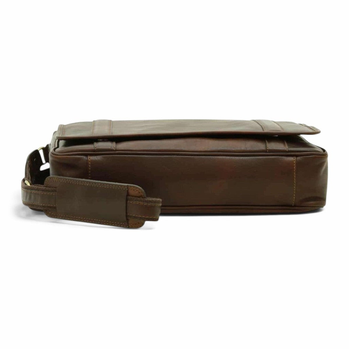 Borsa messenger Vetrina Fiorentina in vitello morbido conciato al vegetale color testa di moro, vista laterale
