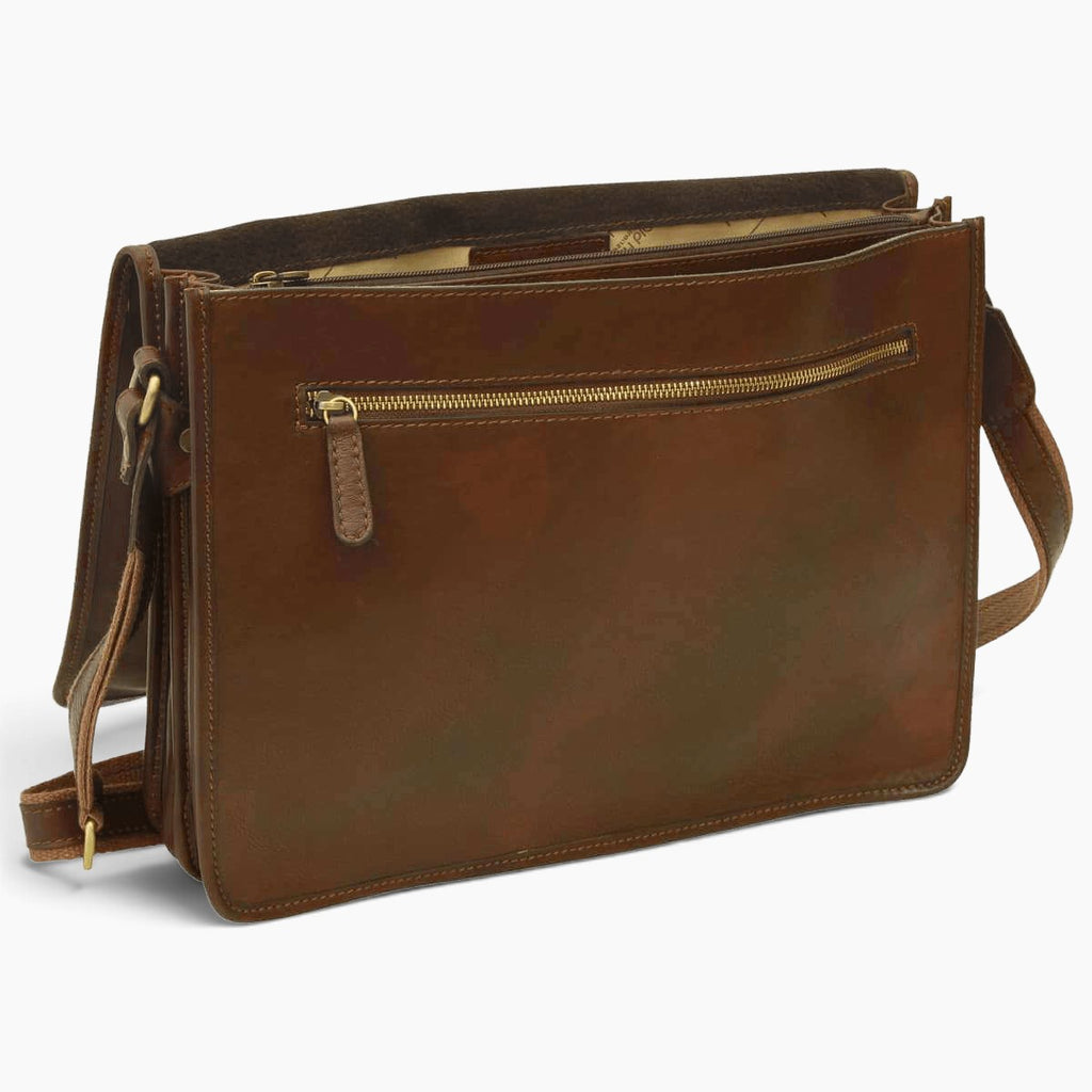 Borsa messenger Vetrina Fiorentina in vitello nappato color testa di moro con tracolla regolabile e zip esterna