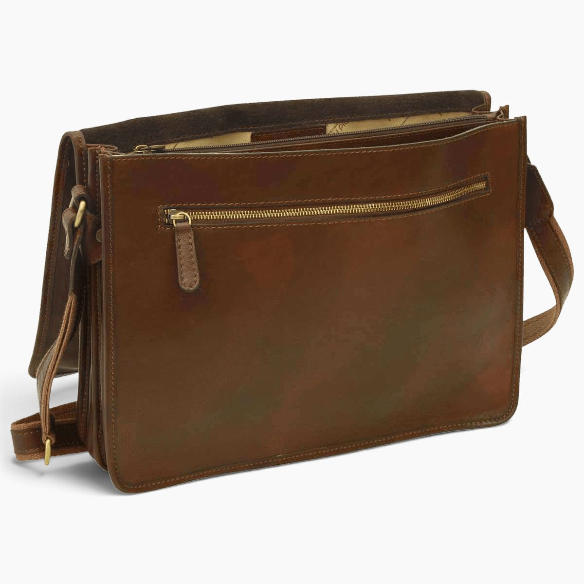 Borsa messenger Vetrina Fiorentina in vitello nappato color testa di moro con tracolla regolabile e zip esterna