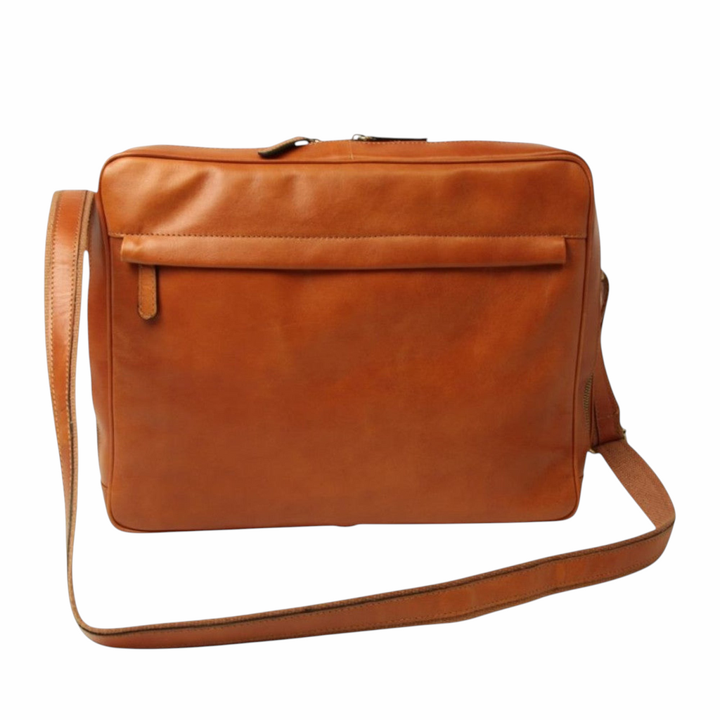 Borsa messenger in pelle di vitello pieno fiore coloniale con tracolla regolabile e tasca frontale