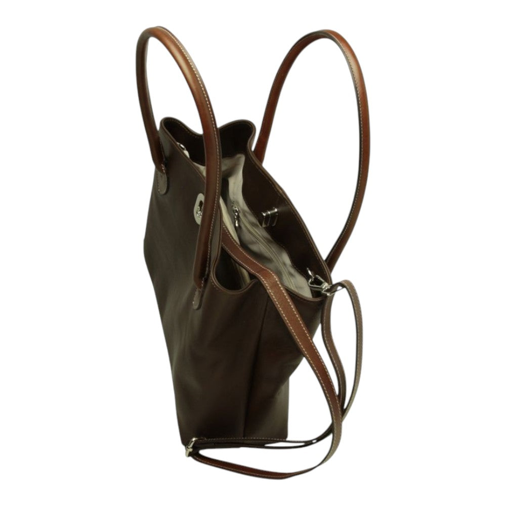 Borsa a mano Vetrina Fiorentina bicolore in pelle pieno fiore testa di moro con manici e tracolla removibile