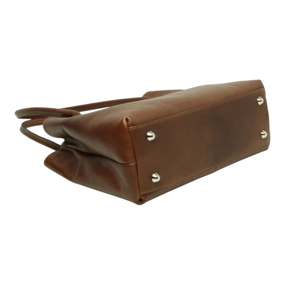 Base della borsa a mano Vetrina Fiorentina in pelle pieno fiore color castagna con piedini protettivi in metallo