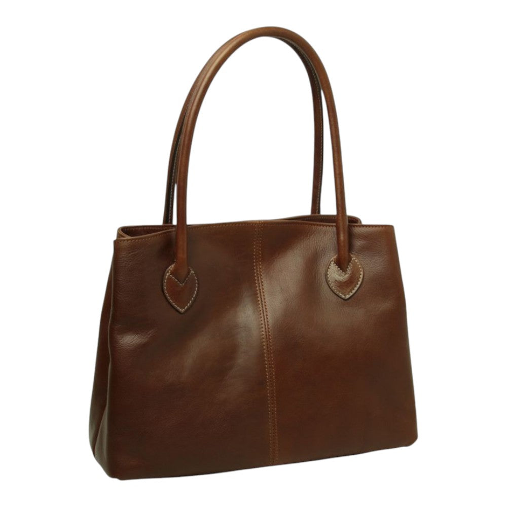 Borsa a mano Vetrina Fiorentina in pelle pieno fiore color castagna con doppi manici e design artigianale italiano