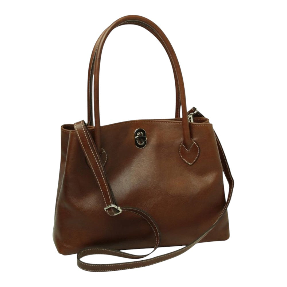 Borsa a mano Vetrina Fiorentina in pelle pieno fiore color castagna con chiusura a girello e tracolla regolabile