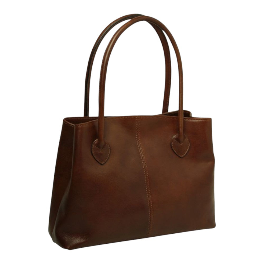 Borsa a mano Vetrina Fiorentina in pelle pieno fiore marrone con doppi manici e design artigianale Made in Italy