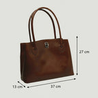 Borsa a due manici Vetrina Fiorentina in pelle pieno fiore marrone con chiusura a girello e dimensioni indicate