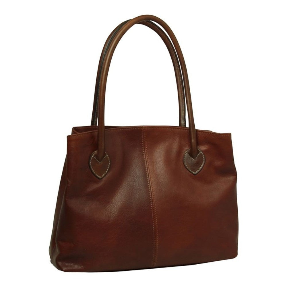 Borsa artigianale Vetrina Fiorentina in pelle pieno fiore color mogano con due manici e chiusura a girello