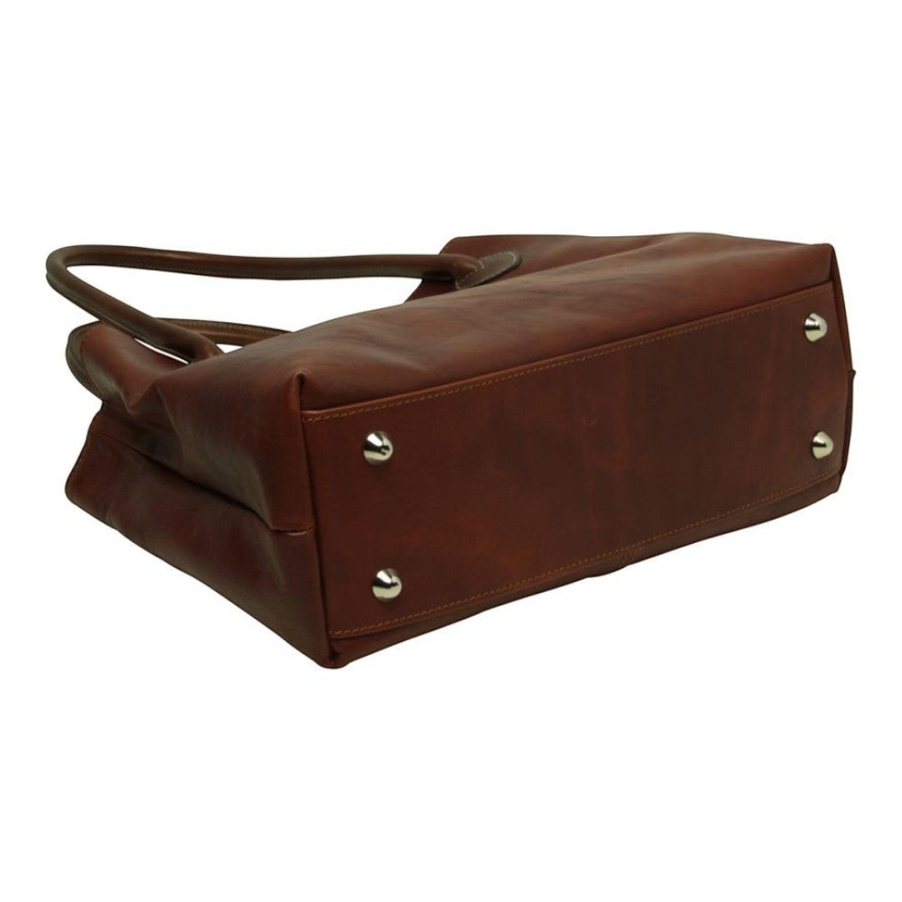 Borsa Vetrina Fiorentina in pelle pieno fiore color mogano con piedini metallici protettivi sulla base