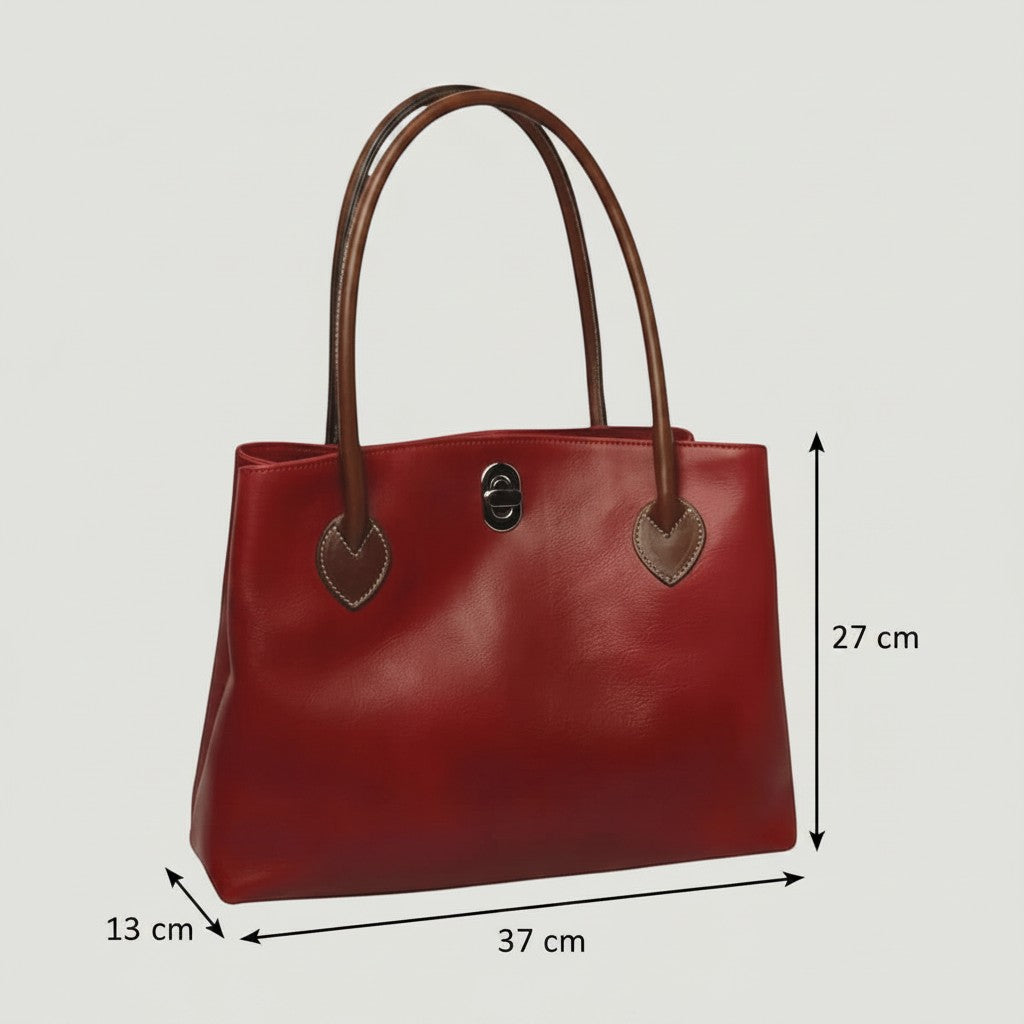 Borsa a spalla Vetrina Fiorentina bicolore in pelle pieno fiore rossa con manici marroni e chiusura a girello