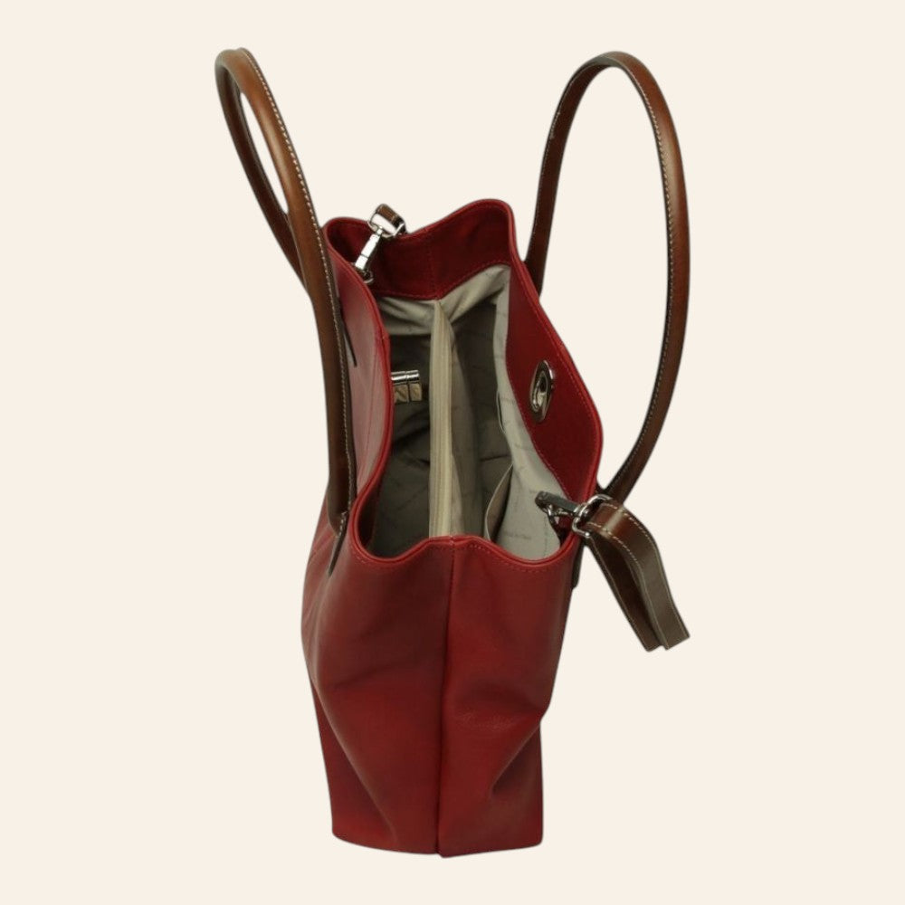 Borsa Vetrina Fiorentina rossa in pelle pieno fiore con doppi manici e scomparti interni organizzati