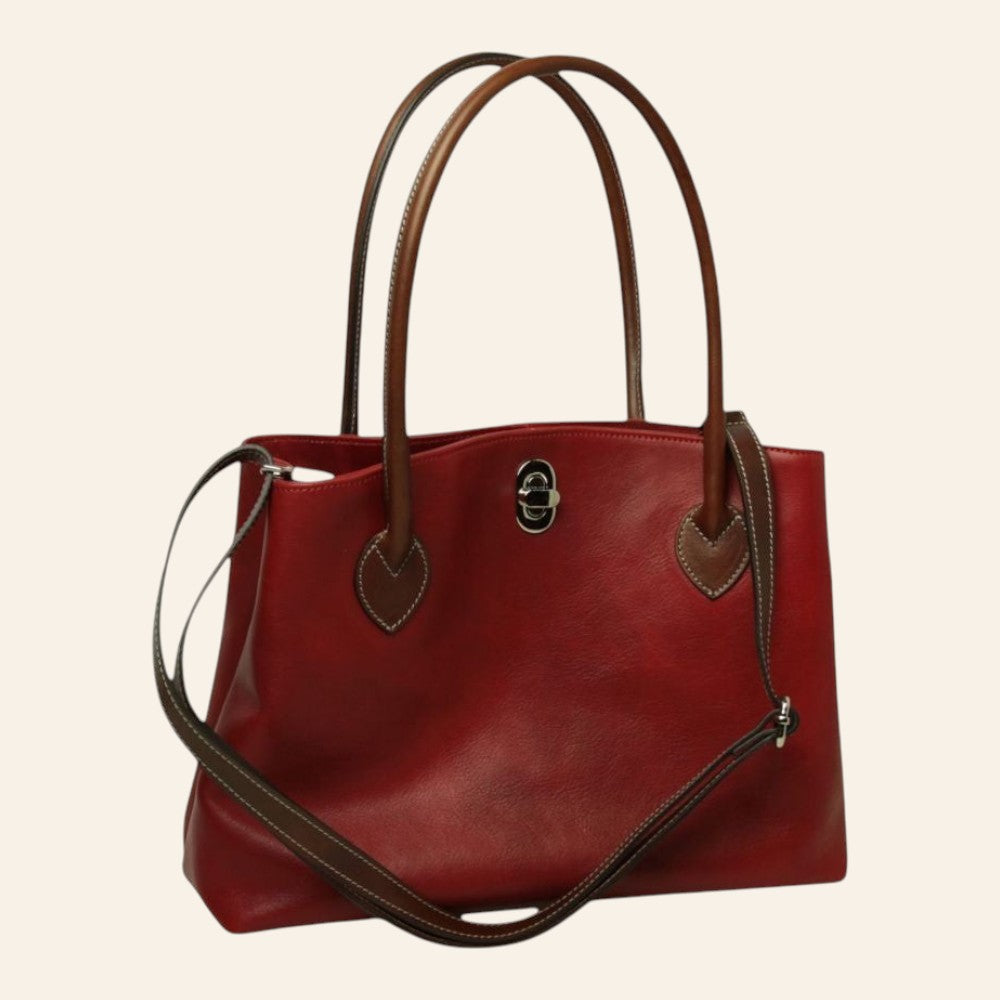 Borsa Vetrina Fiorentina bicolore in pelle pieno fiore rossa con manici marroni e chiusura a girello