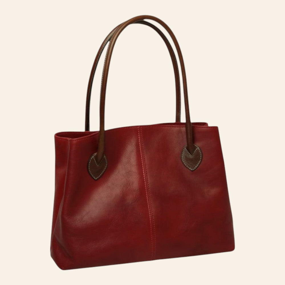 Borsa Vetrina Fiorentina bicolore in pelle pieno fiore rossa con manici a contrasto e design artigianale italiano