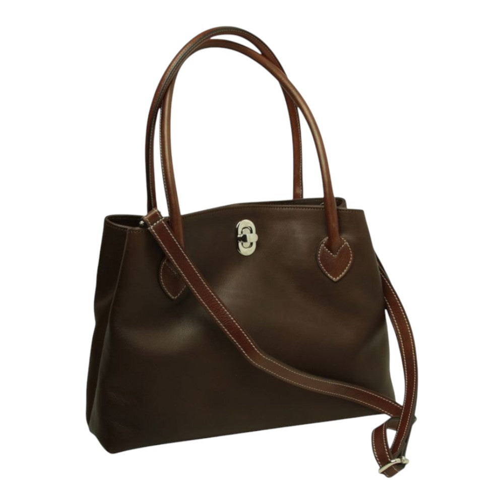 Borsa a mano Vetrina Fiorentina bicolore in pelle pieno fiore testa di moro con chiusura a girello e tracolla
