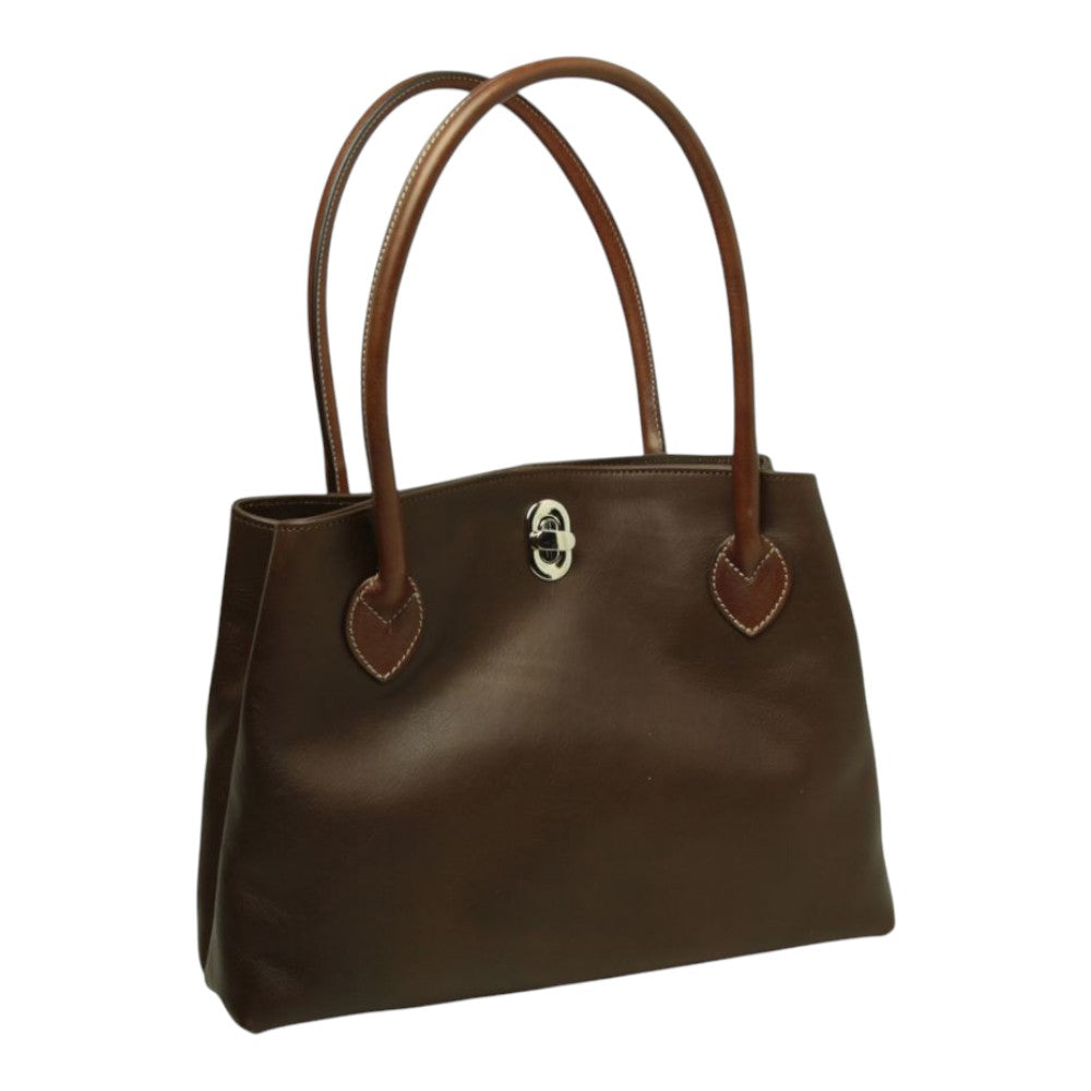 Borsa a mano Vetrina Fiorentina bicolore in pelle pieno fiore testa di moro con chiusura a girello e doppi manici