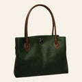 Borsa Vetrina Fiorentina bicolore in pelle pieno fiore verde con manici marroni e chiusura a girello