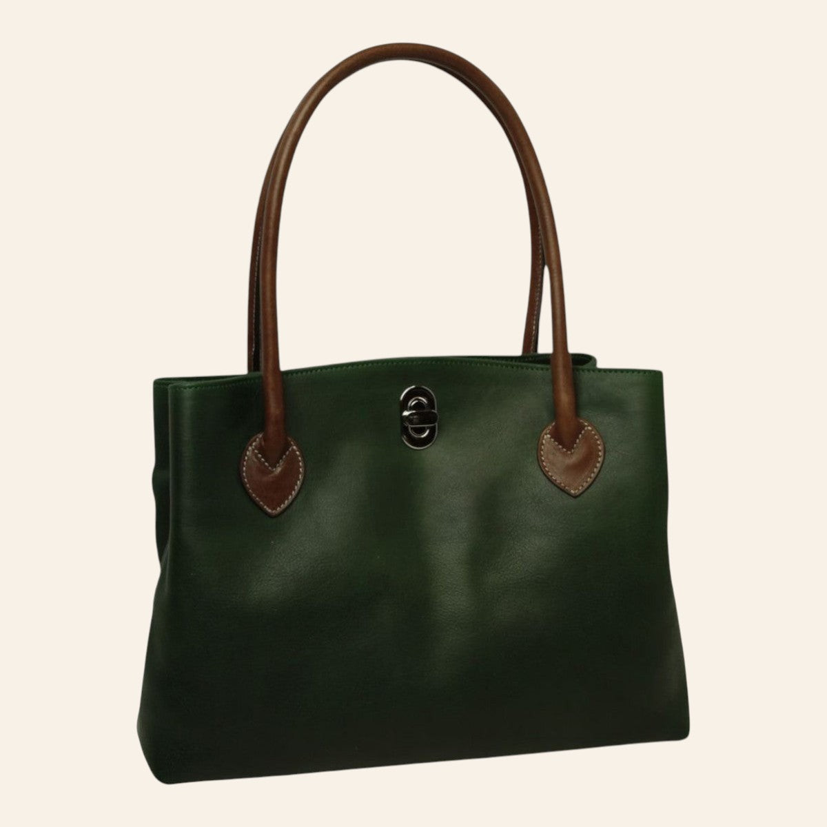 Borsa Vetrina Fiorentina bicolore in pelle pieno fiore verde con manici marroni e chiusura a girello