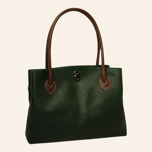 Borsa Vetrina Fiorentina bicolore in pelle pieno fiore verde con manici marroni e chiusura a girello