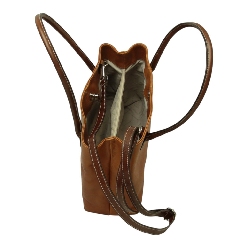Borsa a mano Vetrina Fiorentina bicolore in pelle di vitello con scomparti interni e tracolla removibile