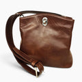 Borsa a secchiello Vetrina Fiorentina in pelle pieno fiore color castagna con chiusura a girello e tracolla regolabile