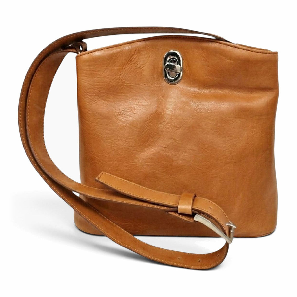 Borsa a secchiello Vetrina Fiorentina in pelle di vitello marrone coloniale con chiusura a girello e tracolla