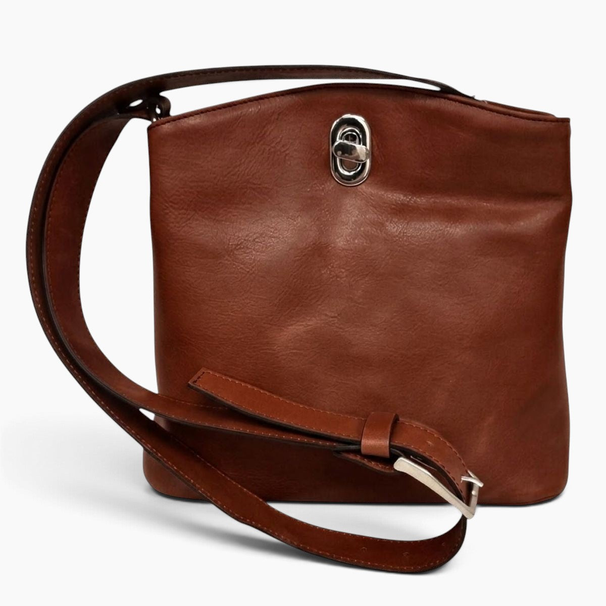 Borsa a secchiello Vetrina Fiorentina in pelle pieno fiore marrone con chiusura a girello e tracolla regolabile