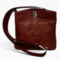 Borsa a secchiello Vetrina Fiorentina in pelle pieno fiore color mogano con chiusura a girello e tracolla regolabile