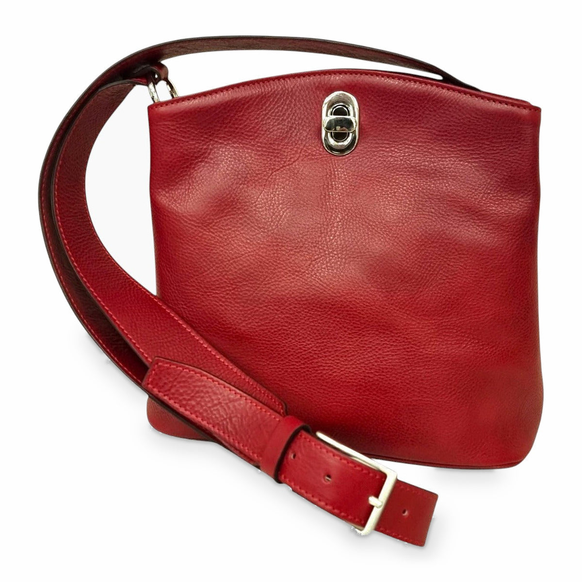 Borsa a secchiello Vetrina Fiorentina in pelle di vitello rossa con chiusura a girello e tracolla regolabile