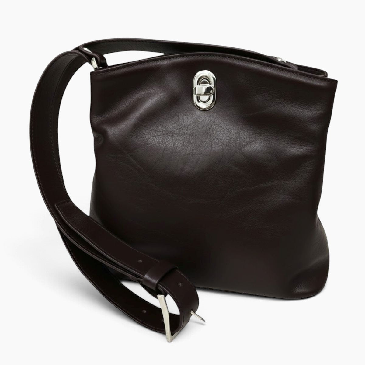 Borsa a secchiello Vetrina Fiorentina in pelle pieno fiore testa di moro con chiusura a girello e tracolla regolabile