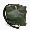 Borsa a secchiello Vetrina Fiorentina in pelle pieno fiore verde con chiusura a girello e tracolla regolabile